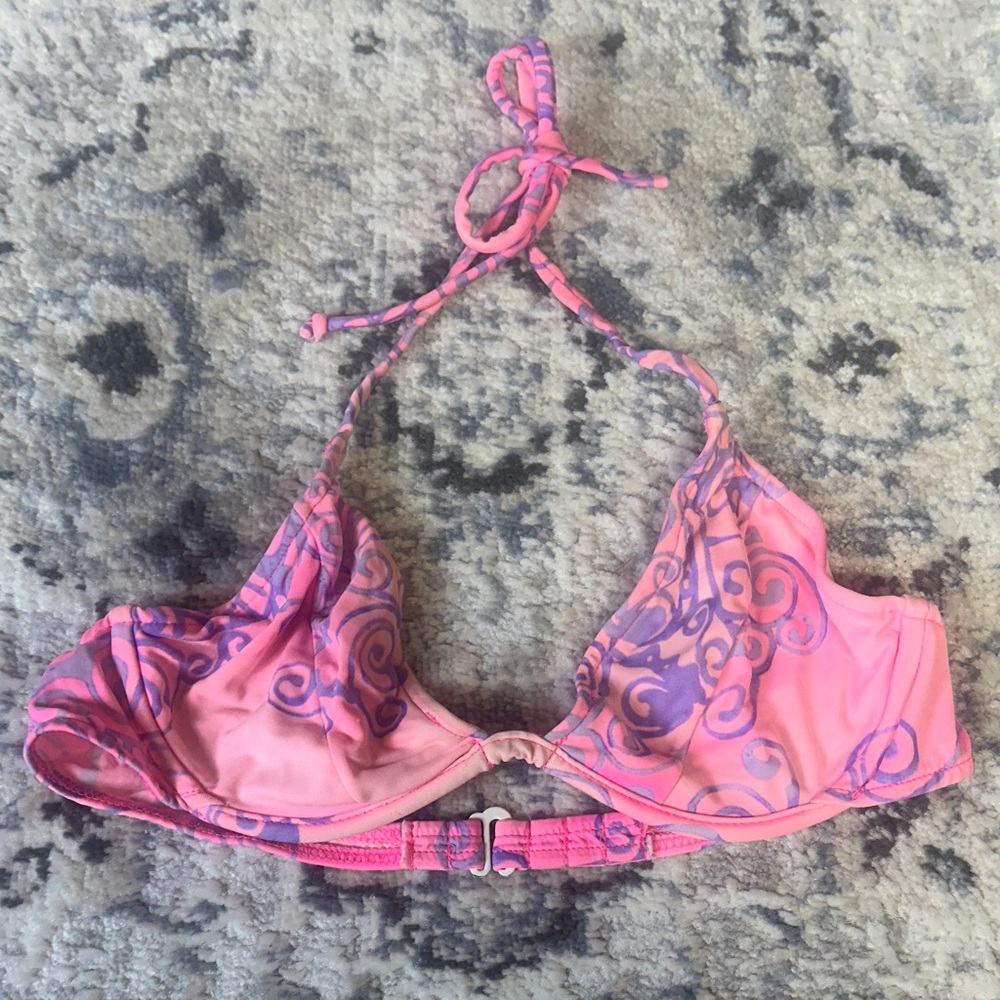 Venus Pink Purple Swirl Bikini Top Halter Triangle Adjustable Size S